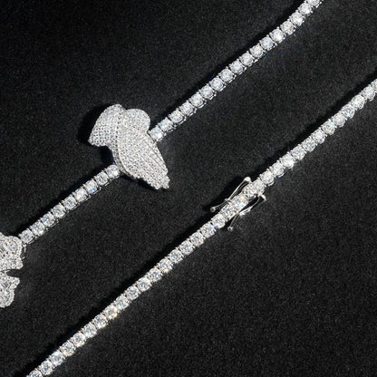 3mm Moissanite Tennis Chain with Cross & Praying Hands Pendant – S925 Sterling Silver Hip Hop Streetwear Necklace - CaratixJewelry