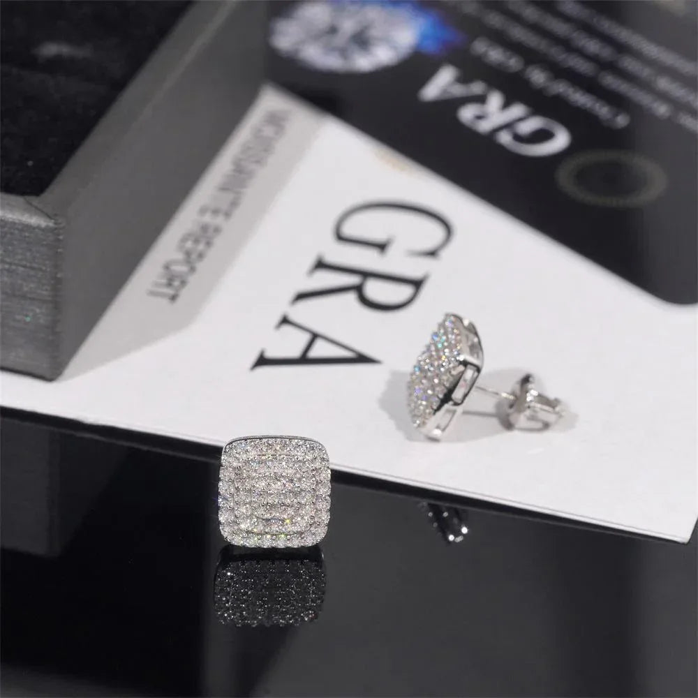 S925 Silver Three Row Full Pave Moissanite Stud Earrings - CaratixJewelry