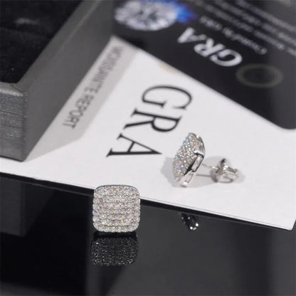 S925 Silver Three Row Full Pave Moissanite Stud Earrings - CaratixJewelry