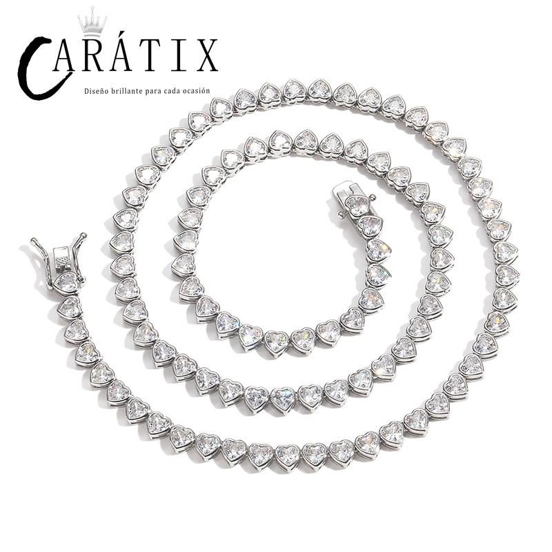 CARÁTIX - Hip Hop Bing Iced Out Heart Shape CZ Stone Tennis Link Chain Chokers Necklaces for Men Women Unisex Lovers Rapper Jewelry Gift Valentine's Day Gift for Men & Girls & Boys Mothers' Day Gift #Springtok