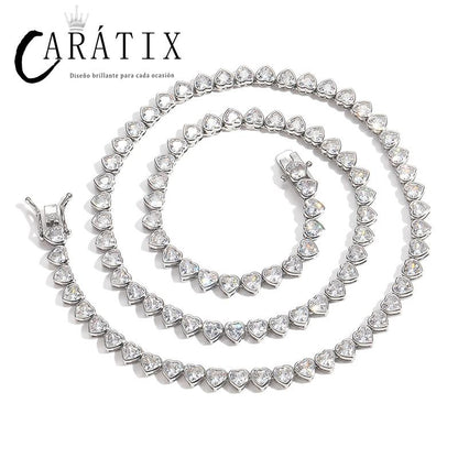 CARÁTIX - Hip Hop Bing Iced Out Heart Shape CZ Stone Tennis Link Chain Chokers Necklaces for Men Women Unisex Lovers Rapper Jewelry Gift Valentine's Day Gift for Men & Girls & Boys Mothers' Day Gift #Springtok