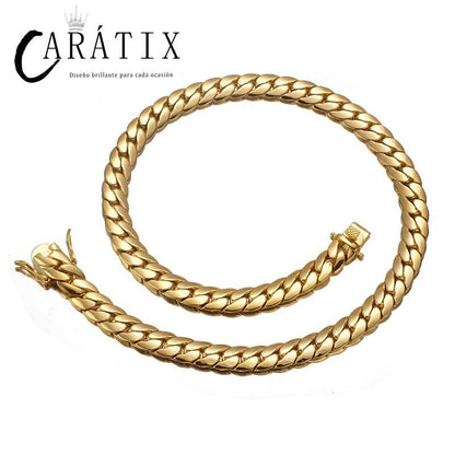 CARÁTIX Golden Hip Hop Cuban Link Tank Chain Necklace – Iced Out Jewelry for Men & Women