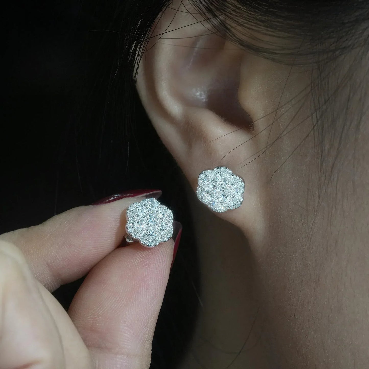 Creative Flower Shape 925 Silver Moissanite Hip Hop Stud Earrings - CaratixJewelry