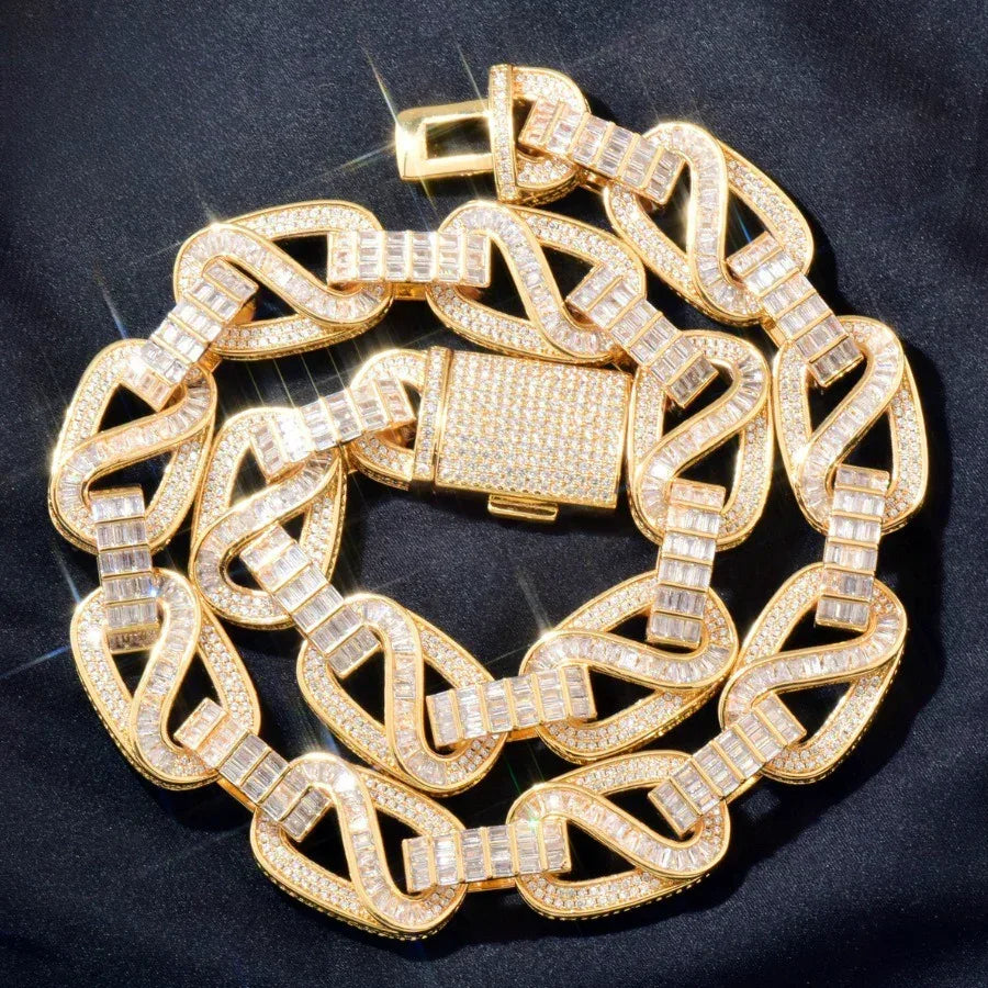 18mm Iced Out T-Shape Mixed Zircon Cuban Chain Necklace - CaratixJewelry