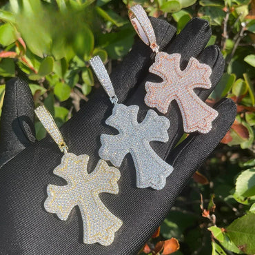 Iced Out Ornate Cross Pendant | Men's Baroque Pattern Necklace Caratix - CaratixJewelry