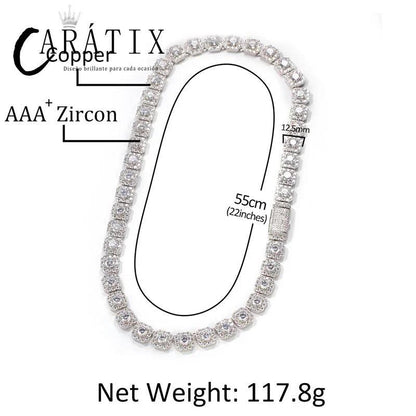 CARÁTIX - Hip Hop 3A+ CZ Stone Paved Bling Iced Out 12.5mm Tennis Link Chain Bracelets Necklaces for Men Women Unisex Rapper Jewelry Valentine's Day Gift for Men & Girls & Boys Mothers' Day Gift #Springtok