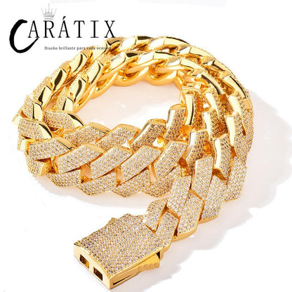 CARÁTIX Hip Hop 20mm 4-Row Rhombus Cuban Link Chain Necklace – Iced Out CZ Jewelry for Men & Women