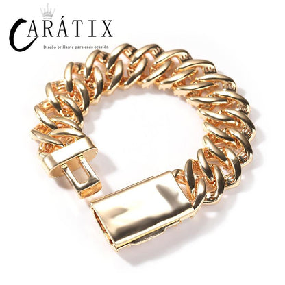 CARÁTIX 19mm Square Rhombus Cuban Link Chain Bracelet – 3A+ CZ Iced Out Hip Hop Bling Jewelry for Men | Solid Rapper Gift