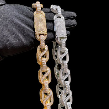 20MM Baguette Infinity Link Cuban Iced Out Diamond Necklace Chain – Luxury Hip Hop Jewelry for Men & Women