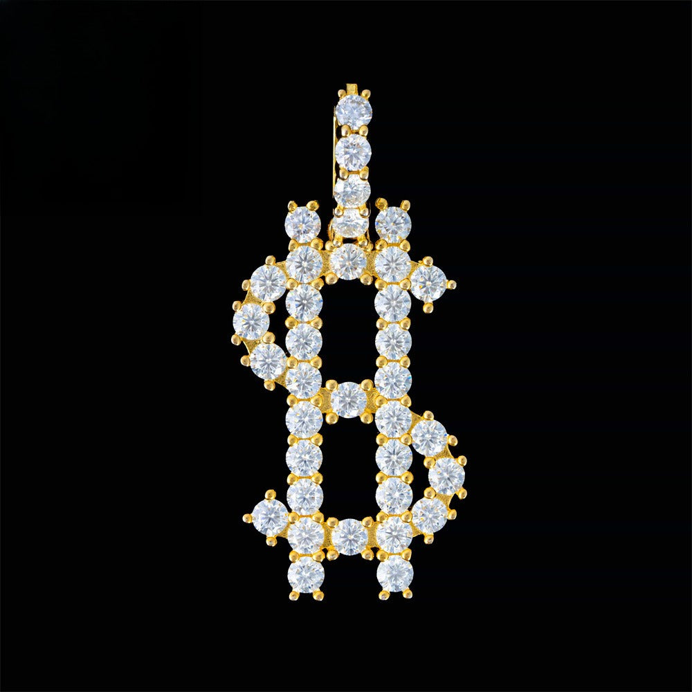 S925 Sterling Silver Moissanite Dollar Sign Pendant | Iced Out Money Charm | Caratix