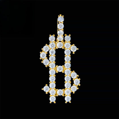 S925 Sterling Silver Moissanite Dollar Sign Pendant | Iced Out Money Charm | Caratix