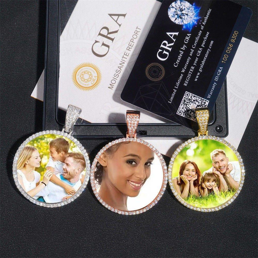 40MM Hip-Hop Photo Frame Pendant – S925 Silver Moissanite DIY Round Picture Pendant - CaratixJewelry
