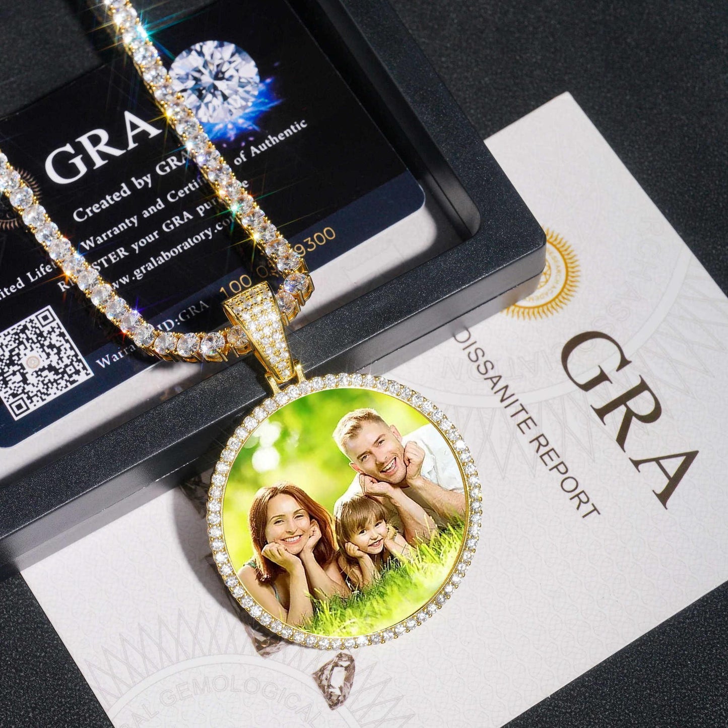 40MM Hip-Hop Photo Frame Pendant – S925 Silver Moissanite DIY Round Picture Pendant - CaratixJewelry