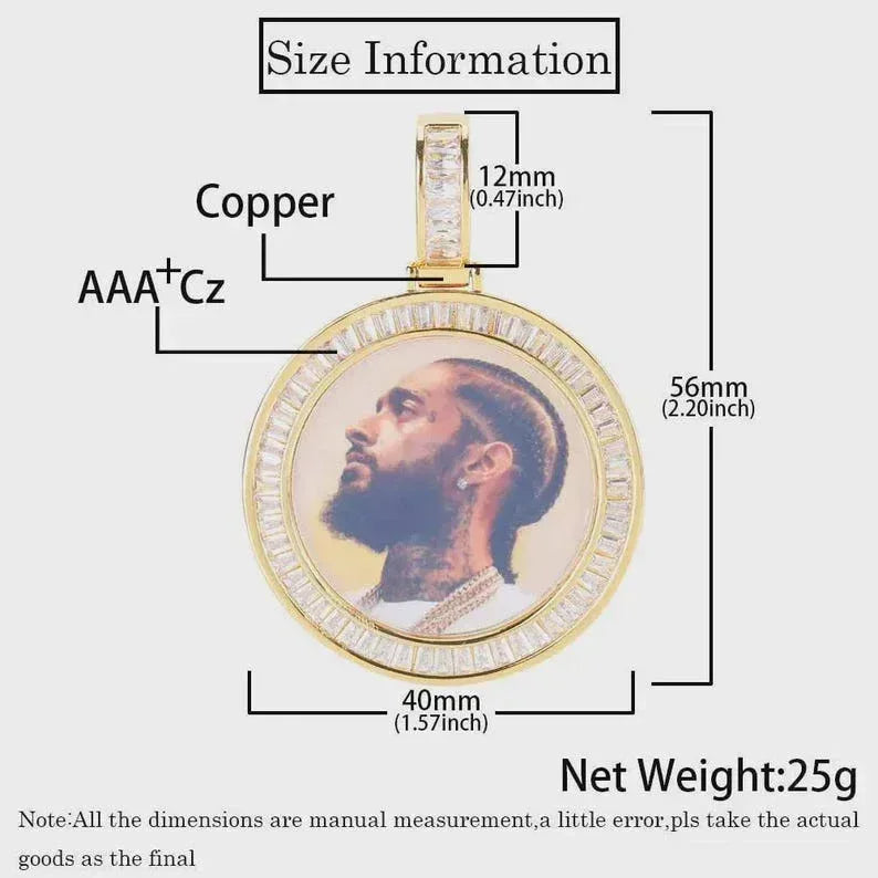 40MM Size T- Custom Personalized Picture Medallion Memory Pendant 18K Gold Plated Custom Iced Necklace With Photo Jewelry - CaratixJewelry