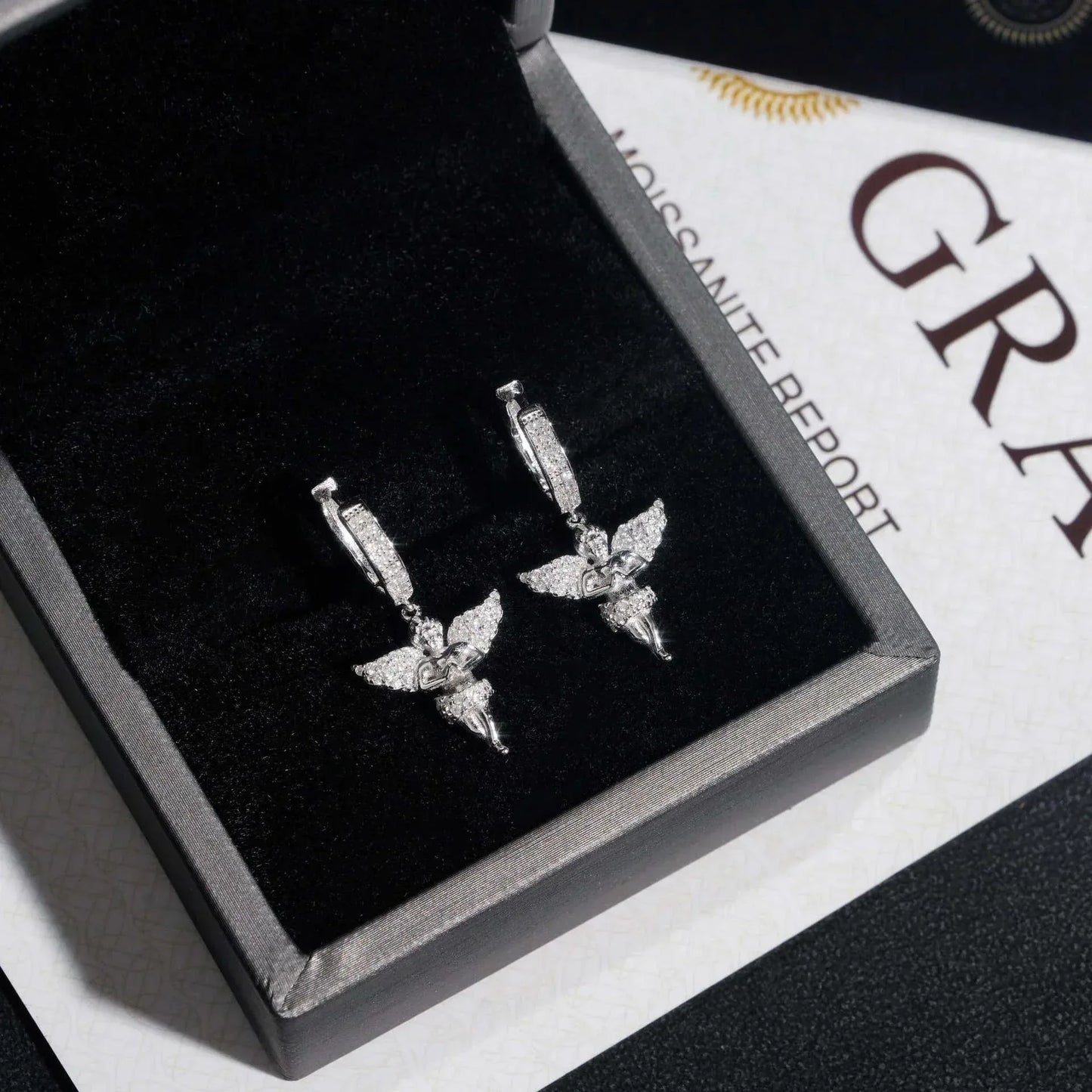 925 Silver Angel Style Moissanite Earrings Hip Hop Fashion - CaratixJewelry