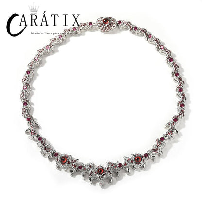 CARÁTIX Red Stone Eyes Thorns Link Chain Necklace – 5A+ CZ Iced Out Hip Hop Bling Jewelry for Men & Women | Rapper Gift