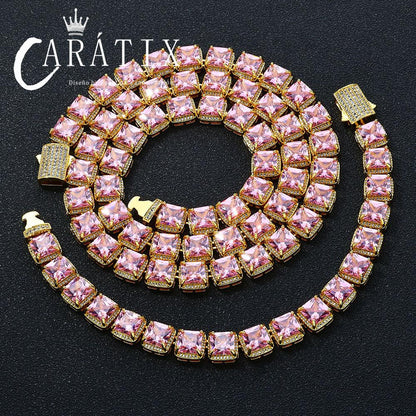 CARÁTIX - 10mm Pink Rock Sugar Chain Iced Out Hip Hop Necklace for Men