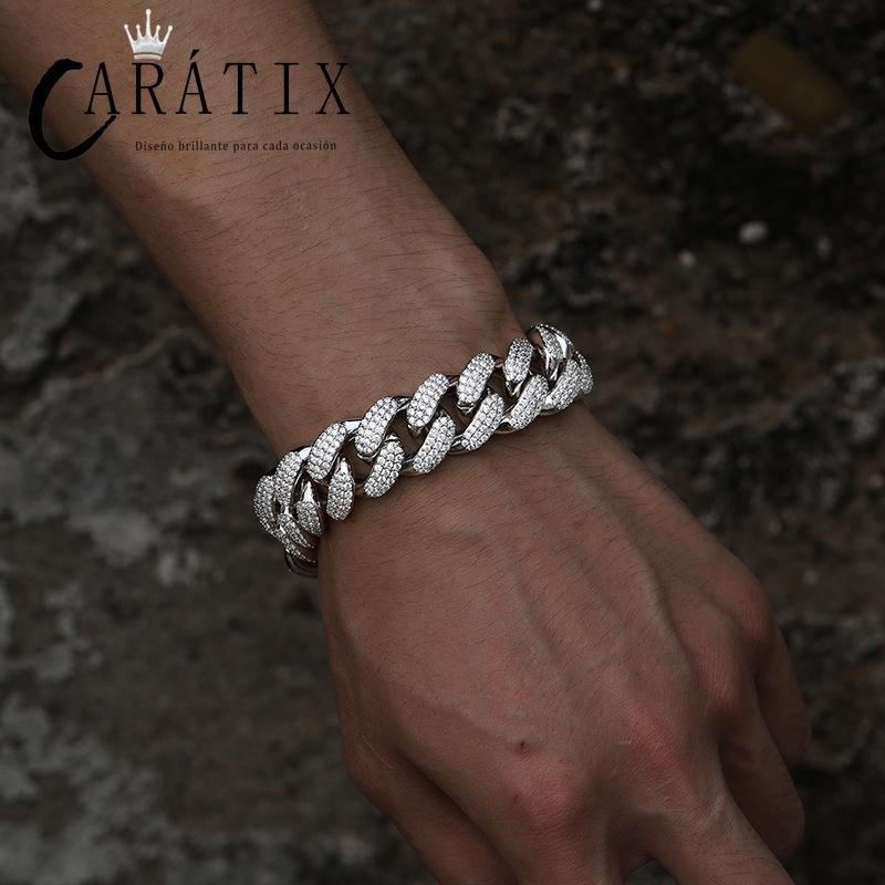 CARÁTIX 18mm Iced Out Cuban Link Chain Necklace – 3 Row CZ Rhombus Hip Hop Bling Jewelry for Men | Rapper Gift