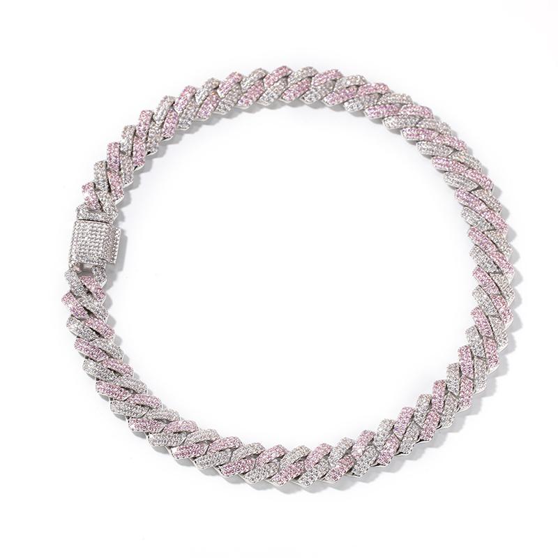 CARÁTIX Two-Tone Pink & White Cuban Link Chain Necklace – AAA CZ Iced Out Hip Hop Bling Jewelry for Men & Women | Rapper Gift