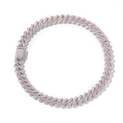 CARÁTIX Two-Tone Pink & White Cuban Link Chain Necklace – AAA CZ Iced Out Hip Hop Bling Jewelry for Men & Women | Rapper Gift
