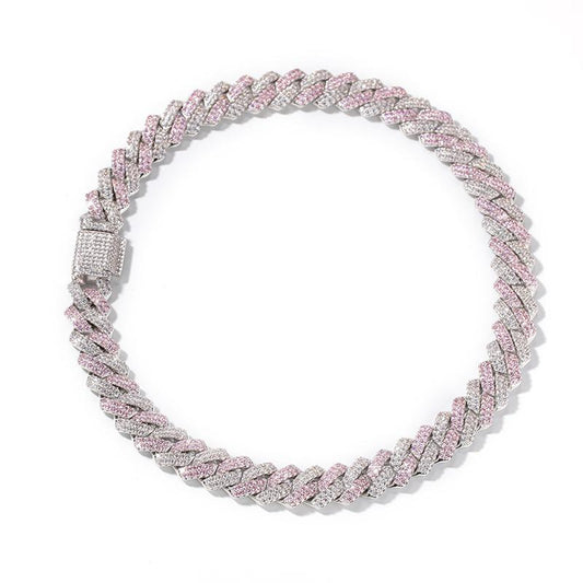 CARÁTIX Two-Tone Pink & White Cuban Link Chain Necklace – AAA CZ Iced Out Hip Hop Bling Jewelry for Men & Women | Rapper Gift