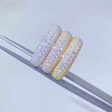 VVS Moissanite 4-Row Iced Out Ring | S925 Silver Unisex Hip Hop Jewelry - CaratixJewelry