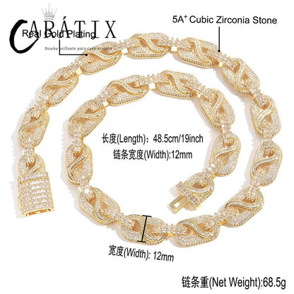 CARÁTIX Pig Nose Coffee Bean Link Chain | 5A+ CZ Iced Out Hip Hop Necklace for Men
