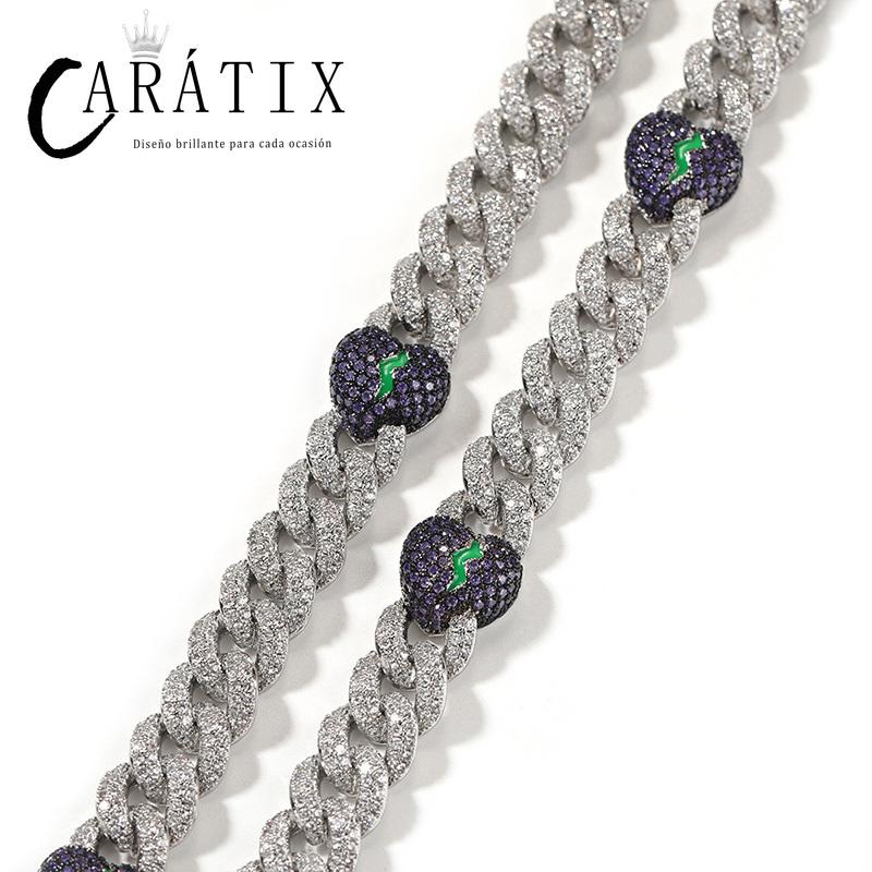 CARÁTIX 9mm Broken Heart Cuban Link Chain Necklace – 5A+ CZ Iced Out Hip Hop Bling Jewelry for Men | Rapper Gift