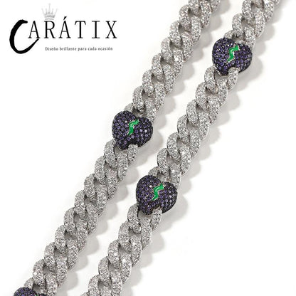 CARÁTIX 9mm Broken Heart Cuban Link Chain Necklace – 5A+ CZ Iced Out Hip Hop Bling Jewelry for Men | Rapper Gift