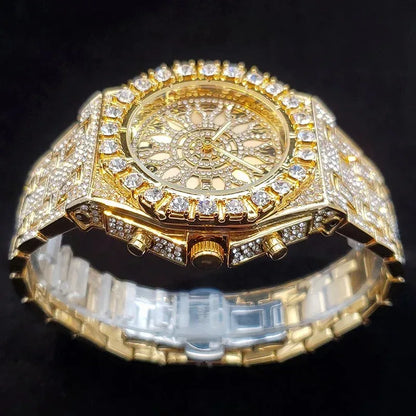 Luxury Full Iced Bright Zircon Men's Watch | Hip Hop Quartz Wristwatch | Waterproof Luminous Reloj Hombre | Caratix - CaratixJewelry