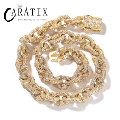 CARÁTIX 14mm O Shape Link Chain Necklace – 5A+ CZ Iced Out Hip Hop Bling Jewelry for Men | Solid Rapper Gift