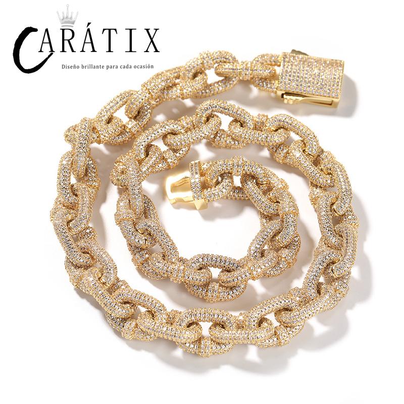 CARÁTIX 14mm O Shape Link Chain Necklace – 5A+ CZ Iced Out Hip Hop Bling Jewelry for Men | Solid Rapper Gift