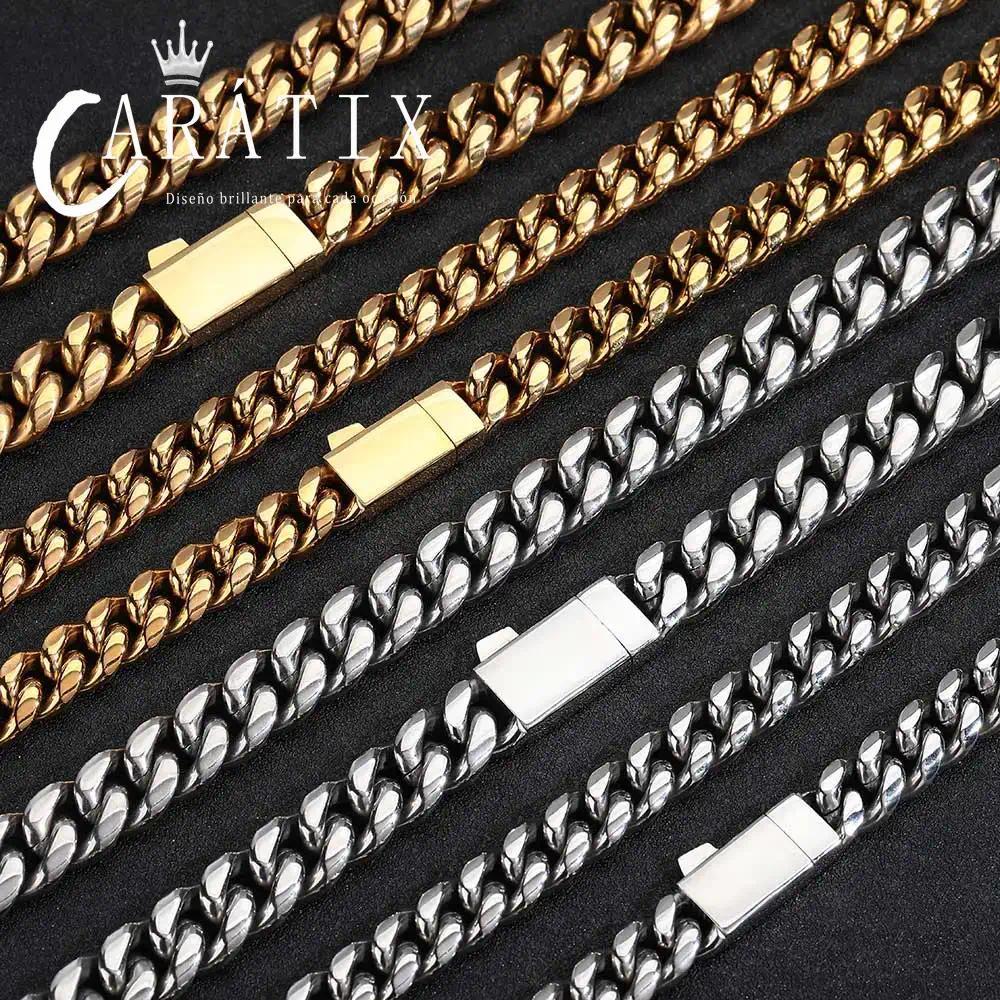 CARÁTIX - NUOYA Custom Logo Stainless Steel Cuban Link Necklace Miami Cuban Link Chain for Men Valentine's Day Gift for Men & Girls & Boys Mothers' Day Gift #Springtok