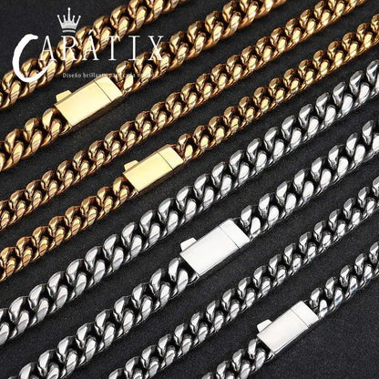 CARÁTIX - NUOYA Custom Logo Stainless Steel Cuban Link Necklace Miami Cuban Link Chain for Men Valentine's Day Gift for Men & Girls & Boys Mothers' Day Gift #Springtok