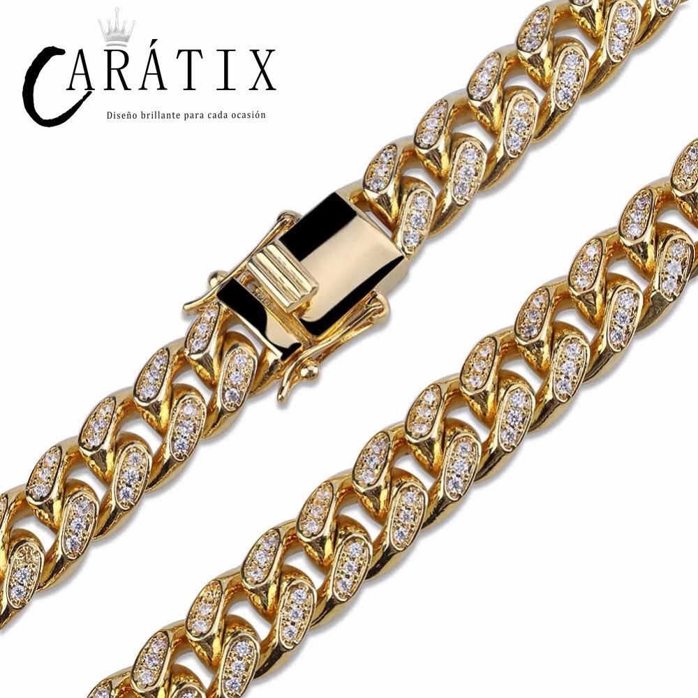 CARÁTIX 10MM Miami Cuban Chain Necklace – Iced Out Hip Hop Jewelry with Paved CZ Rhinestones for Men & Women