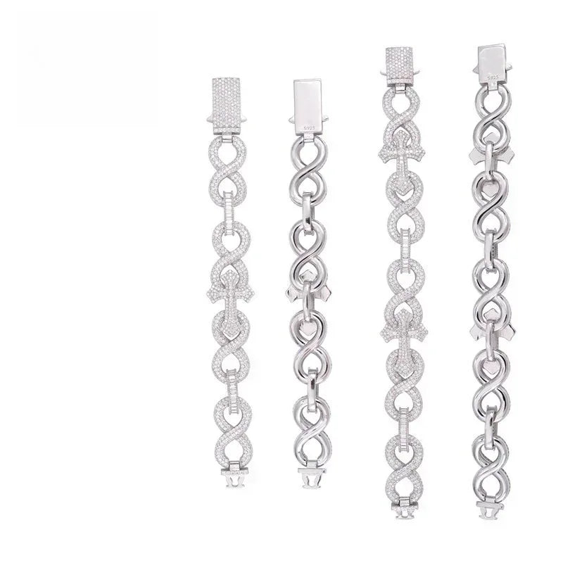 17mm Moissanite Cross Cuban Link Bracelet with Figure-8 Clasp – S925 Sterling Silver Iced-Out Hip Hop Streetwear Jewelry - CaratixJewelry