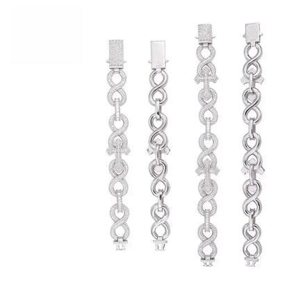 17mm Moissanite Cross Cuban Link Bracelet with Figure-8 Clasp – S925 Sterling Silver Iced-Out Hip Hop Streetwear Jewelry - CaratixJewelry
