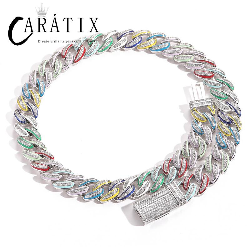 CARÁTIX 15mm Color Drip Cuban Chain | 3A+ CZ Iced Out Hip Hop Necklace for Men