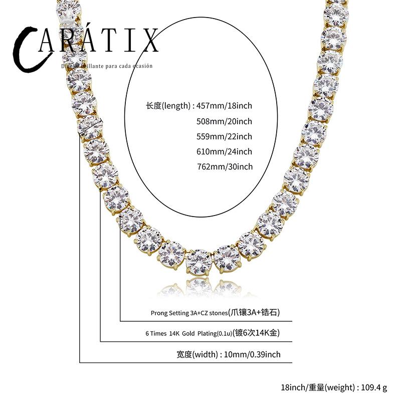 CARÁTIX - Hip Hop Claw Setting Round CZ Stone Bling Iced Out 10mm Tennis Link Chain Chokers Necklaces for Men Women Unisex Rapper Jewelry Valentine's Day Gift for Men & Girls & Boys Mothers' Day Gift #Springtok