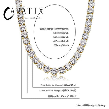 CARÁTIX - Hip Hop Claw Setting Round CZ Stone Bling Iced Out 10mm Tennis Link Chain Chokers Necklaces for Men Women Unisex Rapper Jewelry Valentine's Day Gift for Men & Girls & Boys Mothers' Day Gift #Springtok