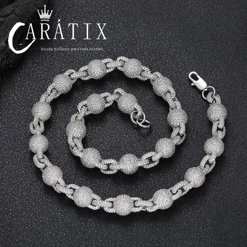 CARÁTIX 10.5MM Miami Cuban Chain Necklace – Round Ball Bead Choker with Micro Pave CZ, Hip Hop Jewelry for Men & Women Gift
