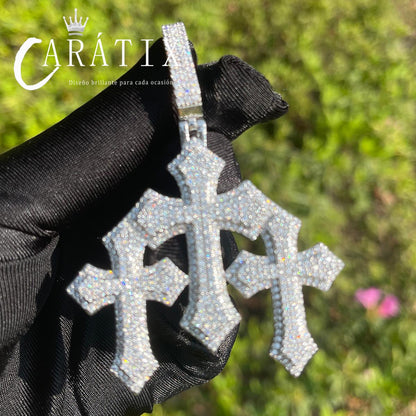 CARÁTIX Bubble Letter Iced Out Cross Pendant Necklace – White Copper CZ Hip Hop Jewelry for Women & Men