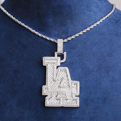 Iced Out Spliced "LA" Letter Pendant | Unisex Real Copper CZ Necklace - CaratixJewelry