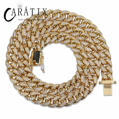 CARÁTIX 10MM Miami Cuban Chain Necklace – Iced Out Hip Hop Jewelry with Paved CZ Rhinestones for Men & Women