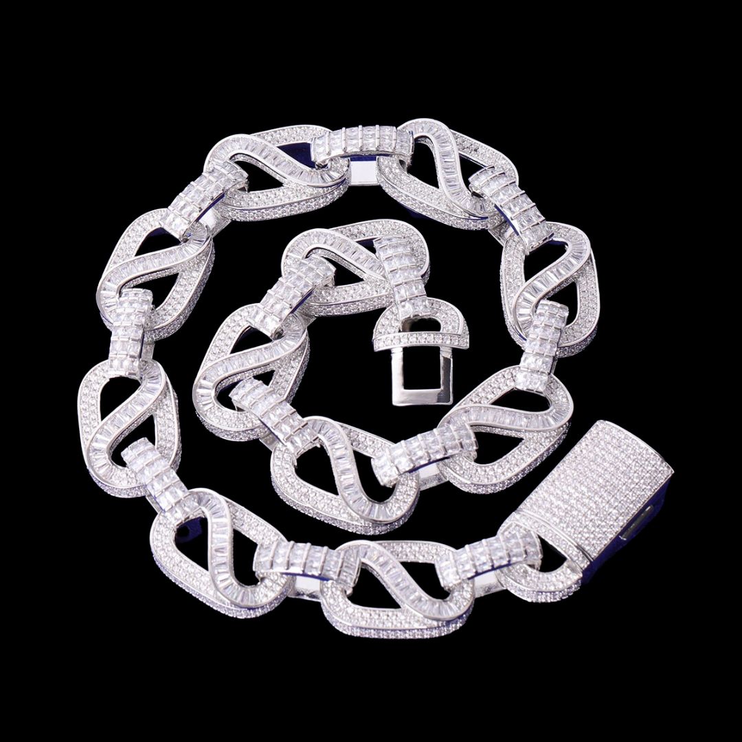 20MM Baguette Infinity Link Cuban Iced Out Diamond Necklace Chain – Luxury Hip Hop Jewelry for Men & Women