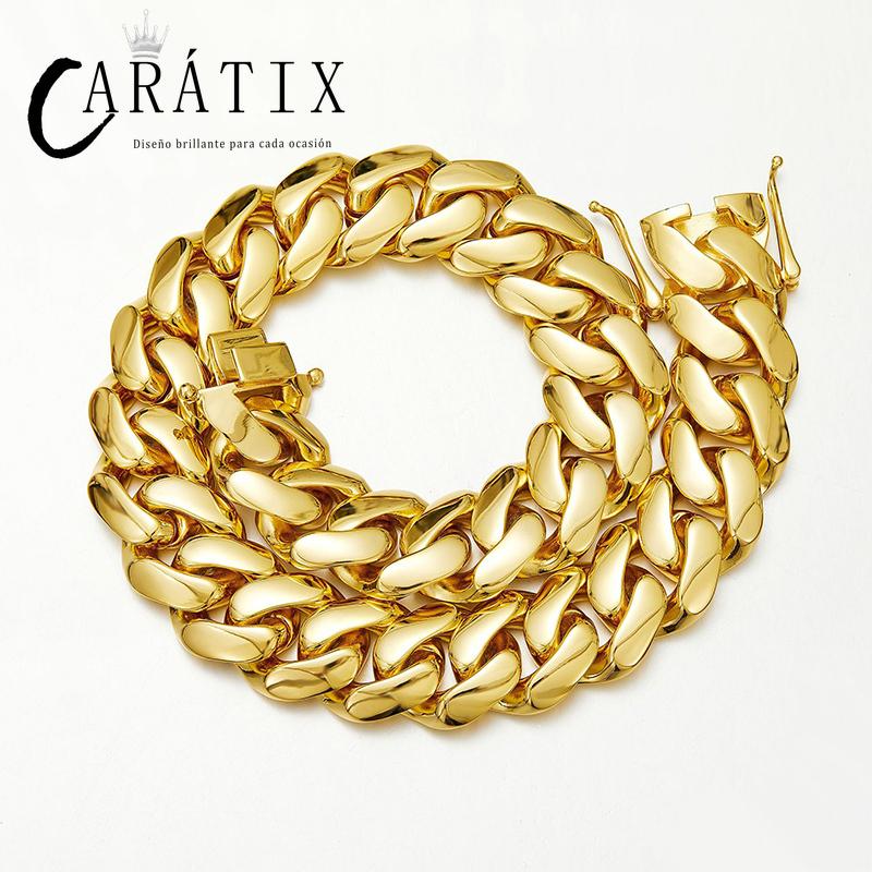 CARÁTIX Golden Cuban Miami Chain | Bling Brass Dense Link Hip Hop Necklace for Men