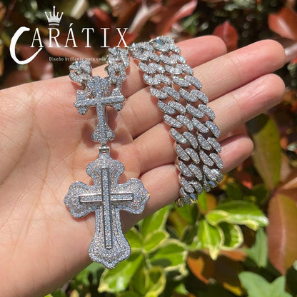 CARÁTIX Iced Out Cross Pendant Necklace – Copper Hip Hop Chain Jewelry for Men & Women