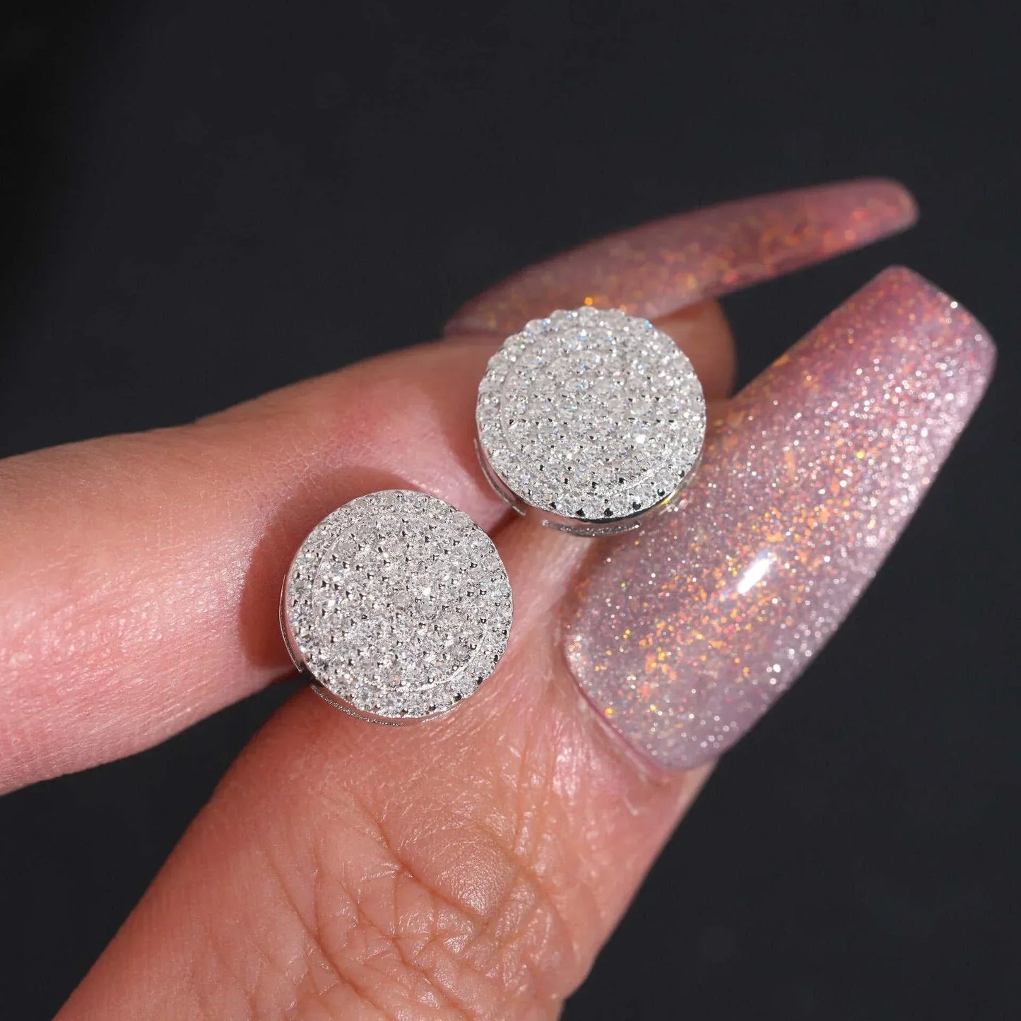 S925 Silver D Color Round Moissanite Hip Hop Stud Earrings - CaratixJewelry