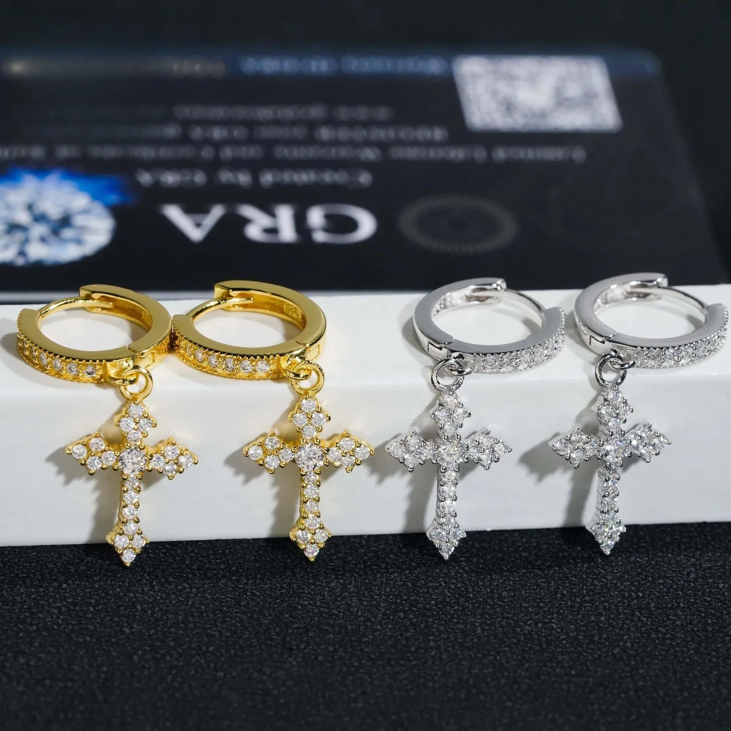 S925 Silver Cross Design Moissanite Hoop Stud Earrings Unisex - CaratixJewelry