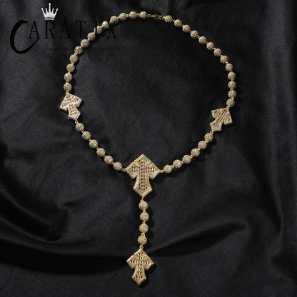 CARÁTIX Beads Cross Chain | 5A+ CZ Iced Out Hip Hop Necklace for Men